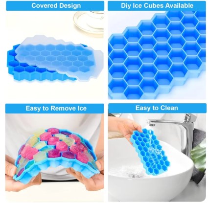 Flexible Silicone Honeycomb 37 Cavity Ice Cube Tray for Freezer Moulds Small Cubes Whiskey