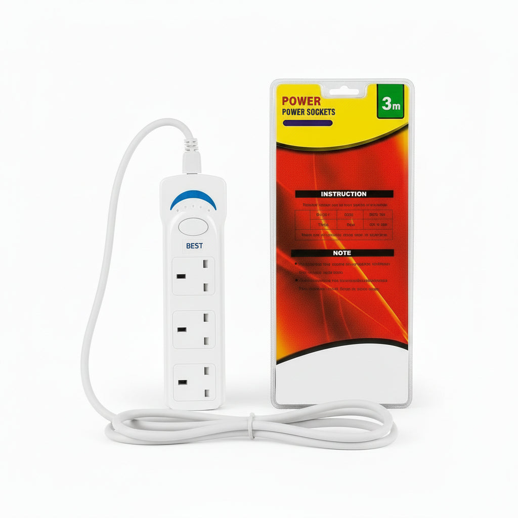 Best 3in1 Power Strip Extension Socket, 3-Outlet Extension Cord with 3M Extension Cable