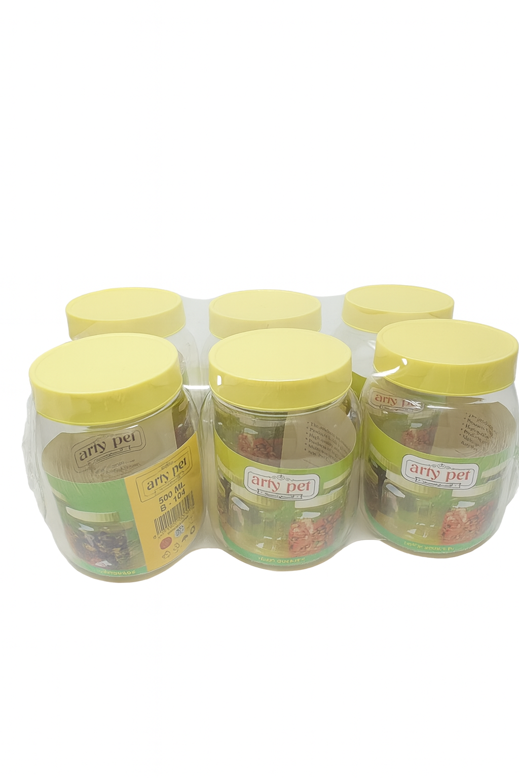 6-Piece Multipurpose Plastic Jar Container With Lid Set Clear/Yellow 4Liters