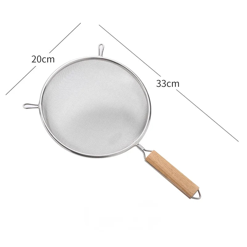 1-3pcs Stainless Steel Strainer Sieve With Wooden Handle Juice Egg Fine Mesh Filter Colanders Kitchen Food Residue Filtering