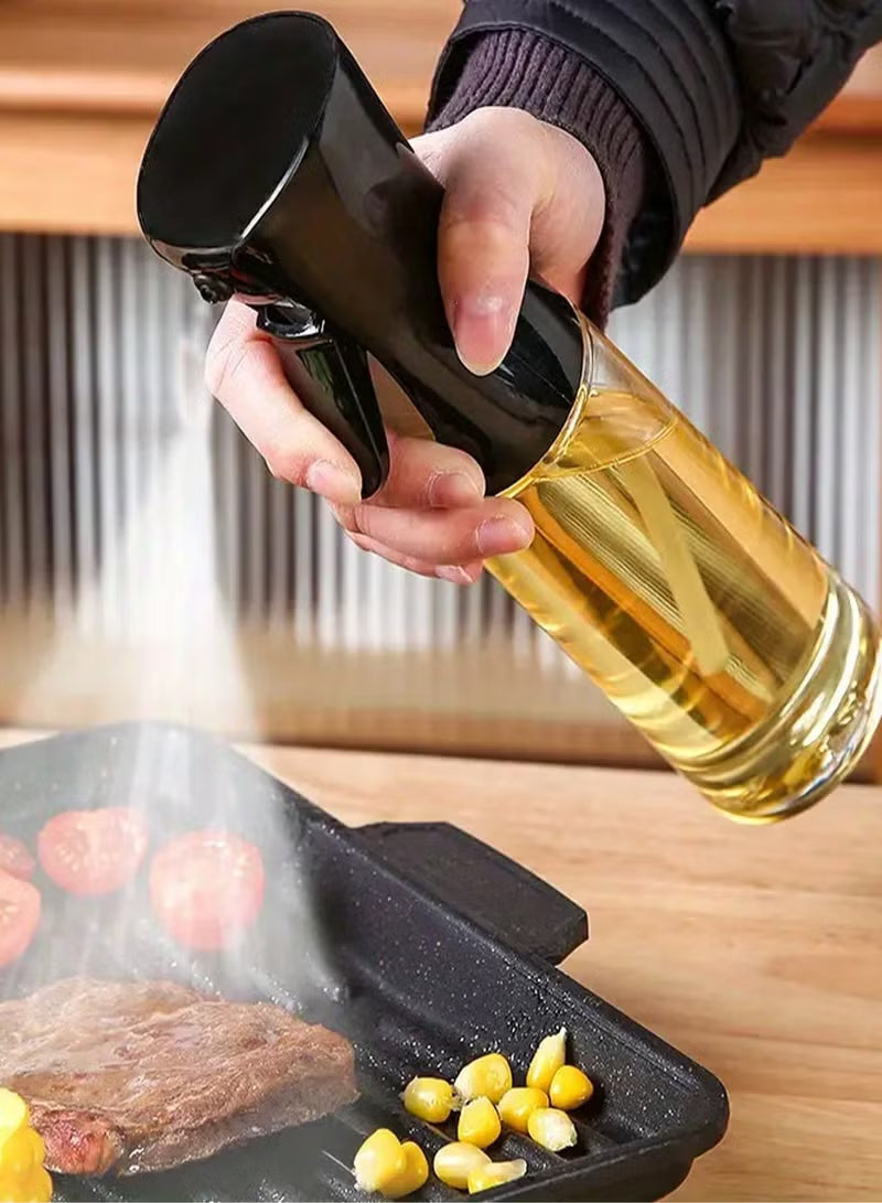 High-Pressure Nozzle Oil Spray Bottle - 200ml Durable Food-Grade Glass for Healthy Cooking, BBQ, Frying, Salad, Travel - Ergonomic Non-Slip Handle, Wide Mouth Design, Leak-Proof