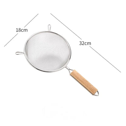 1-3pcs Stainless Steel Strainer Sieve With Wooden Handle Juice Egg Fine Mesh Filter Colanders Kitchen Food Residue Filtering