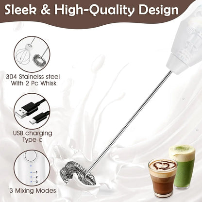 Electric Milk Frother 2 In 1 Rechargeable  Blender Stainless Steel 3 Speeds Coffee Mixer Egg Beater Handheld Foam Maker Tools