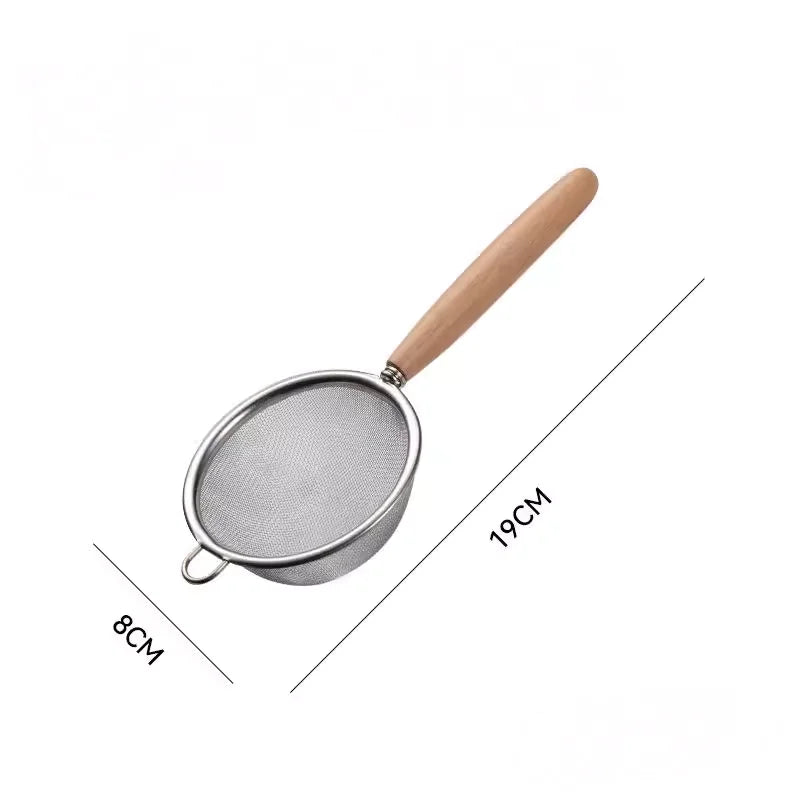 1-3pcs Stainless Steel Strainer Sieve With Wooden Handle Juice Egg Fine Mesh Filter Colanders Kitchen Food Residue Filtering