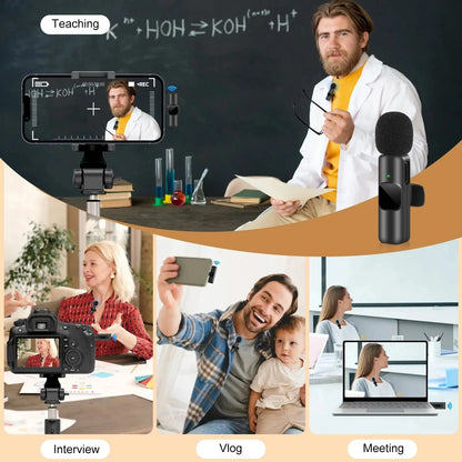 k60 New Wireless Lavalier Microphone Portable Audio Video Recording Mini Mic for iPhone Android Live Broadcast Gaming Phone Mic