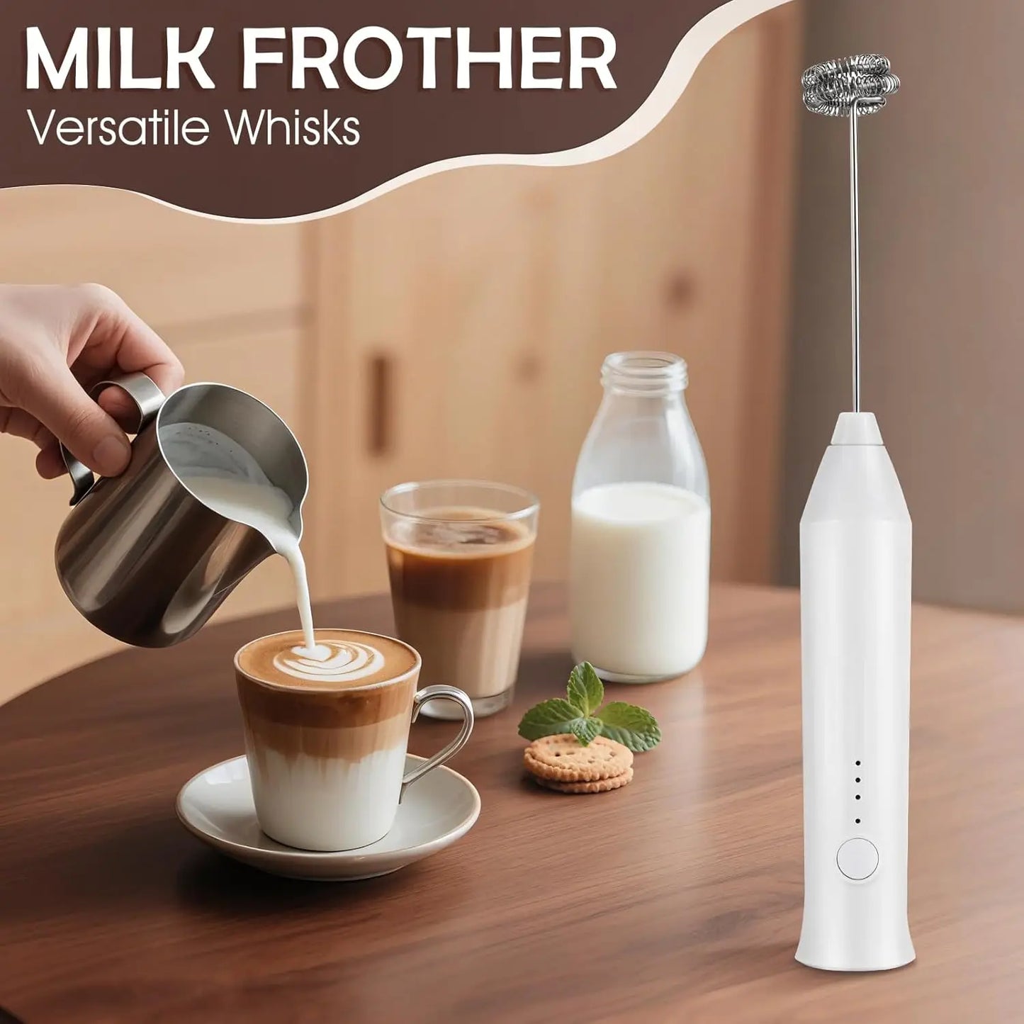 Electric Milk Frother 2 In 1 Rechargeable  Blender Stainless Steel 3 Speeds Coffee Mixer Egg Beater Handheld Foam Maker Tools