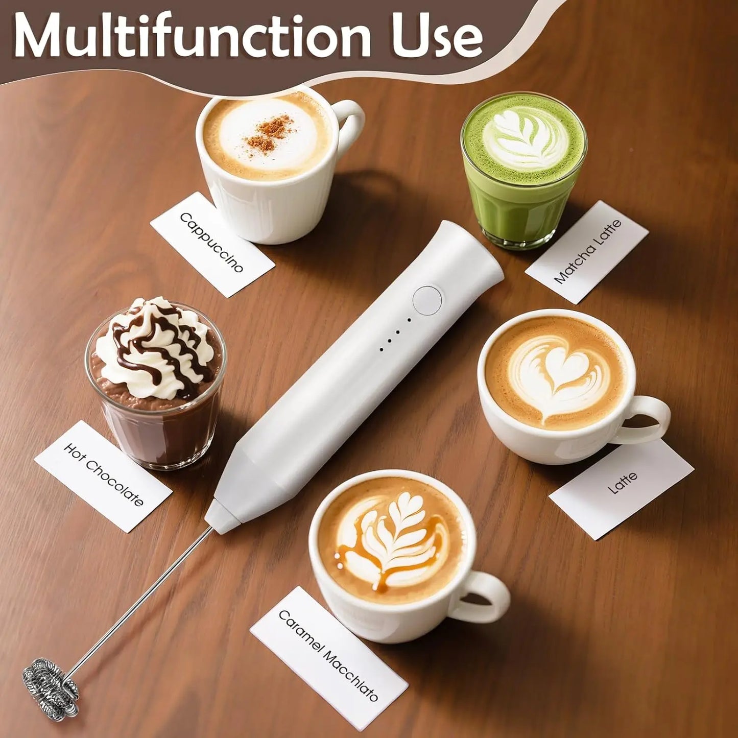 Electric Milk Frother 2 In 1 Rechargeable  Blender Stainless Steel 3 Speeds Coffee Mixer Egg Beater Handheld Foam Maker Tools