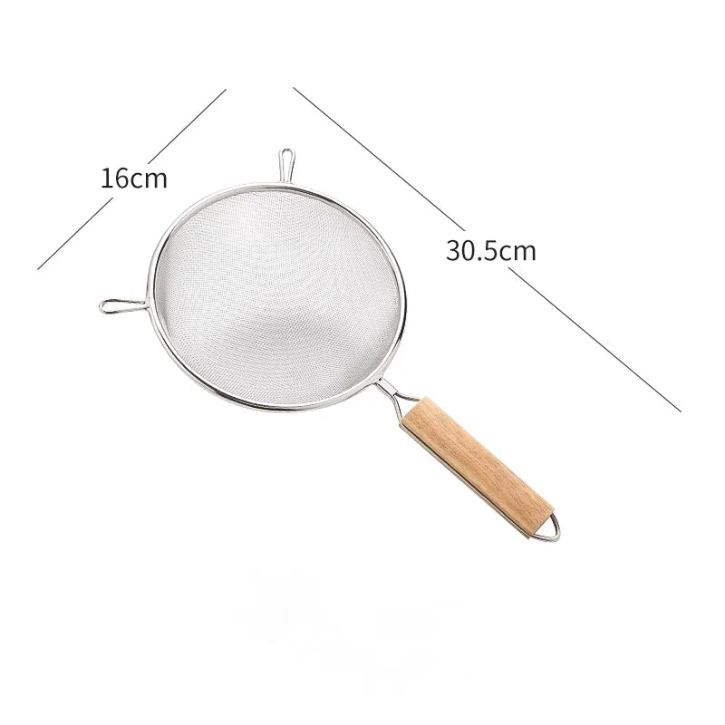 1-3pcs Stainless Steel Strainer Sieve With Wooden Handle Juice Egg Fine Mesh Filter Colanders Kitchen Food Residue Filtering
