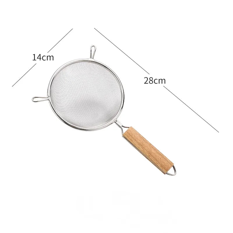 1-3pcs Stainless Steel Strainer Sieve With Wooden Handle Juice Egg Fine Mesh Filter Colanders Kitchen Food Residue Filtering