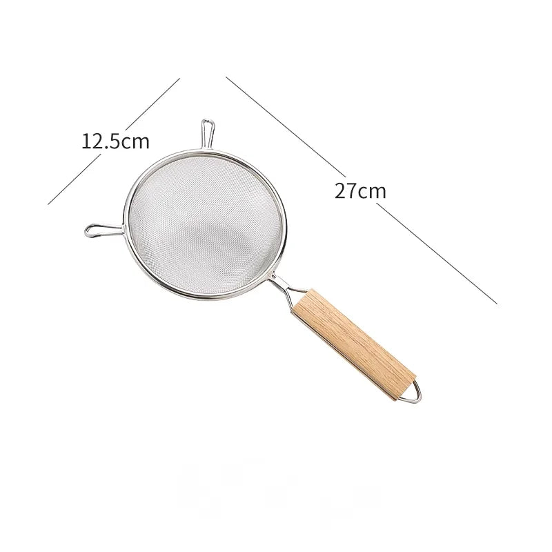 1-3pcs Stainless Steel Strainer Sieve With Wooden Handle Juice Egg Fine Mesh Filter Colanders Kitchen Food Residue Filtering