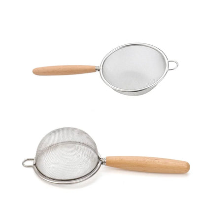 1-3pcs Stainless Steel Strainer Sieve With Wooden Handle Juice Egg Fine Mesh Filter Colanders Kitchen Food Residue Filtering