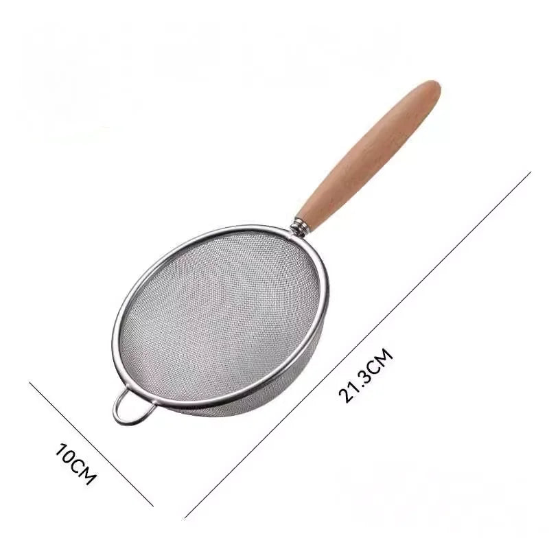 1-3pcs Stainless Steel Strainer Sieve With Wooden Handle Juice Egg Fine Mesh Filter Colanders Kitchen Food Residue Filtering